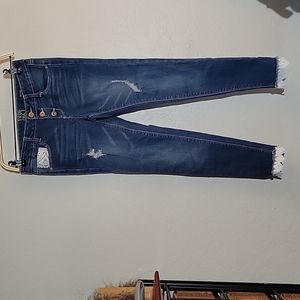 TRUE CRAFT 12 Distressed Skinny Crop Jeans W Lace Detail